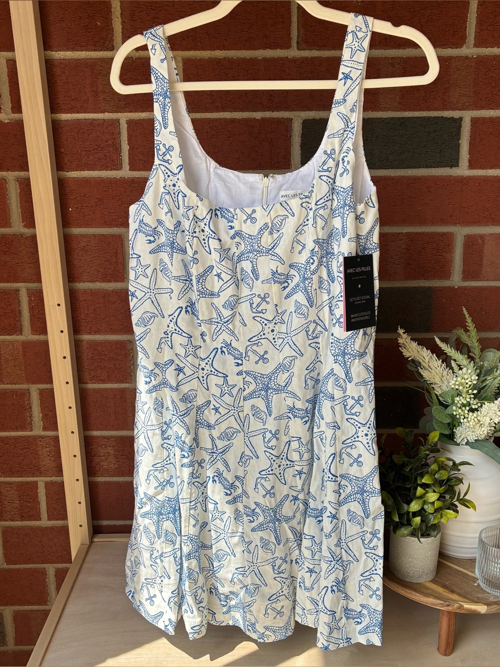 Avec Les Filles White Mini Dress with Blue Starfish Print